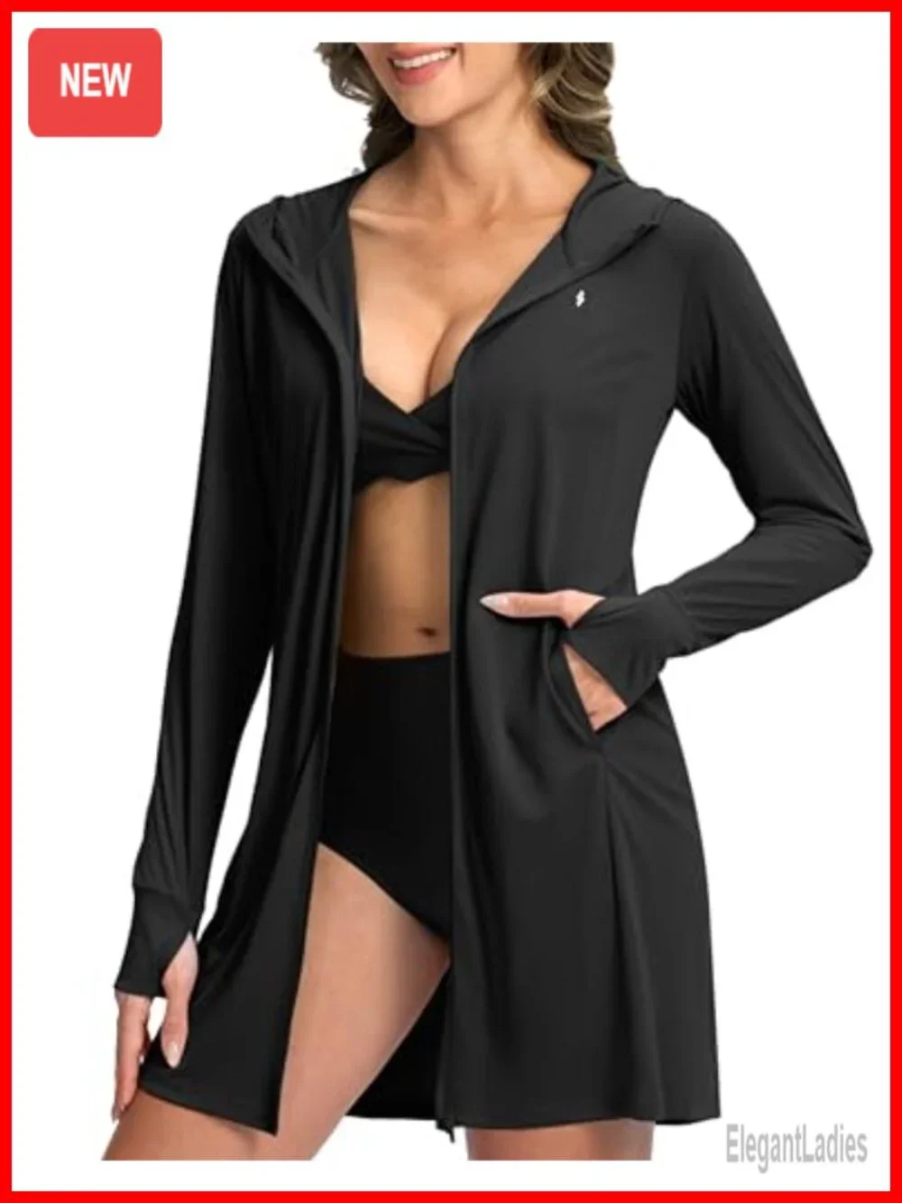 Women's UPF 50+ Swim Cover Up Hoodie Long Jacket SPF UV Protection Rash Guard